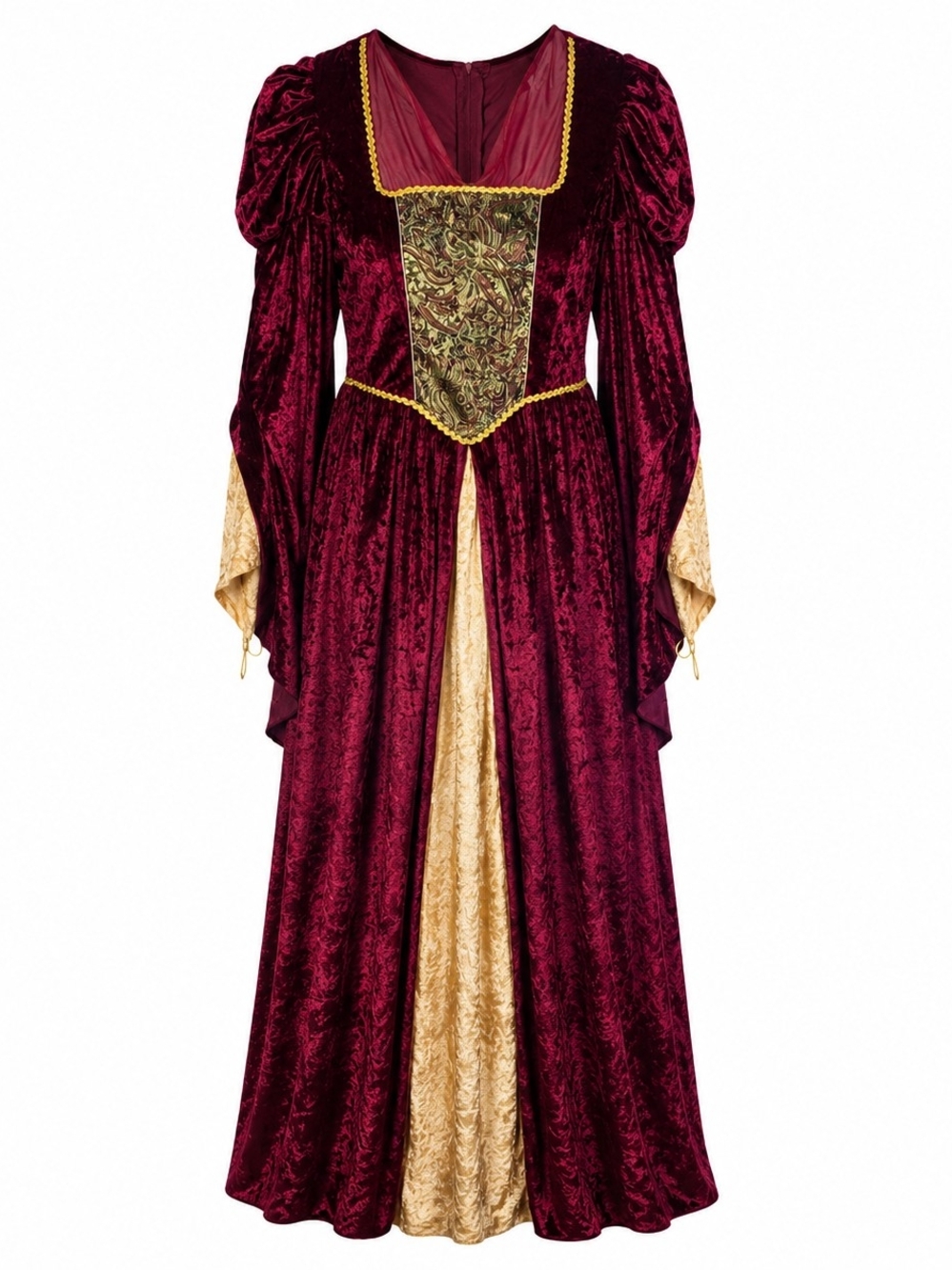 Women's Medieval Renaissance Queen Costume Burgundy Velvet Gown Veil Halloween